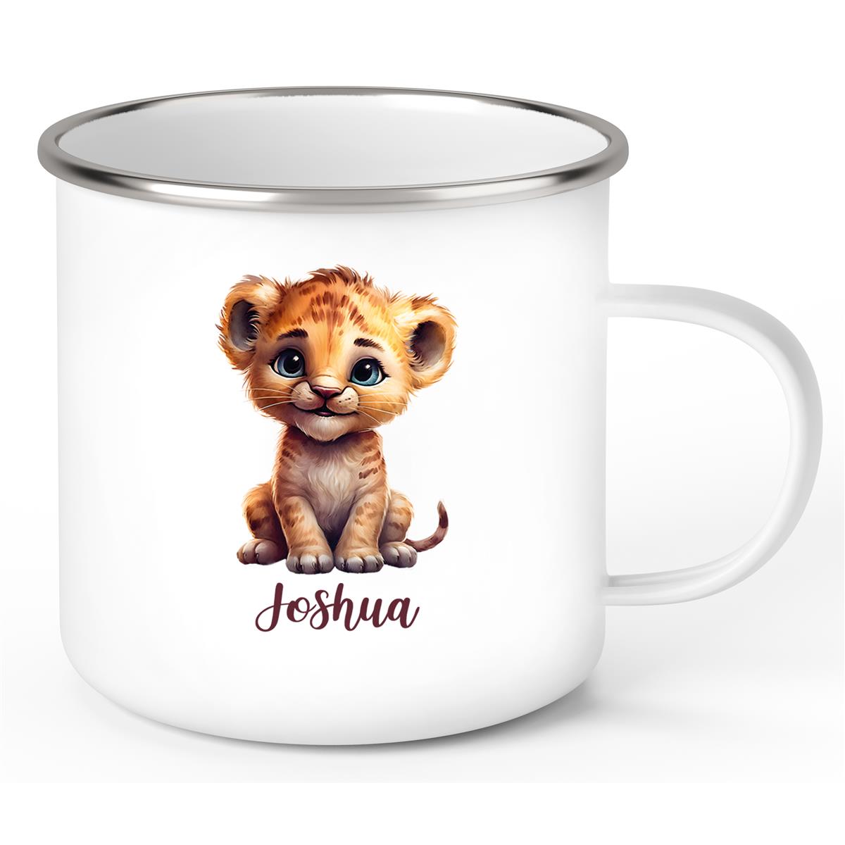 Tasse Wunschname Löwe 2 Emaille Kinderbecher