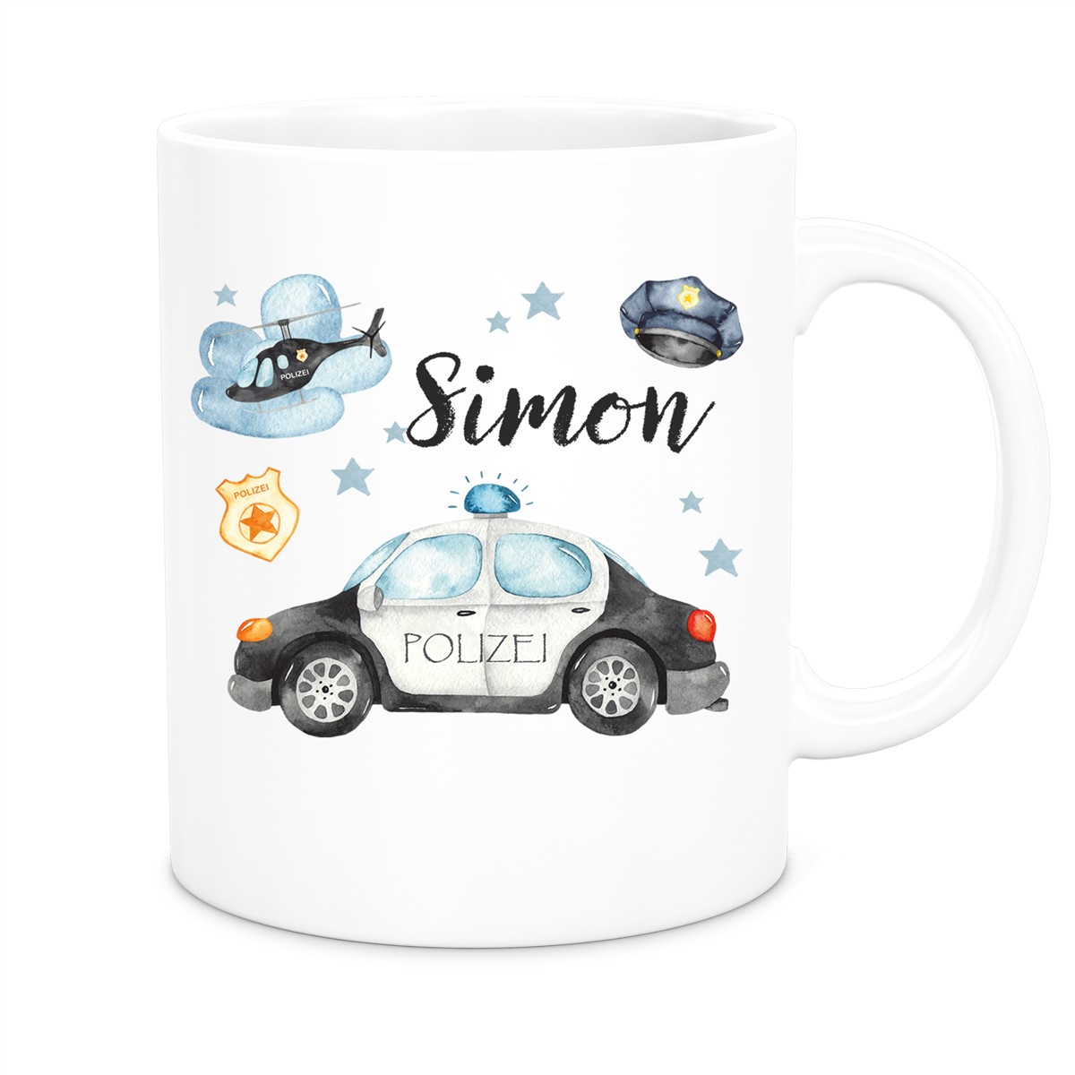 Tasse Polizei #3 Wunschname Keramik Kinderbecher personalisiert Weiß