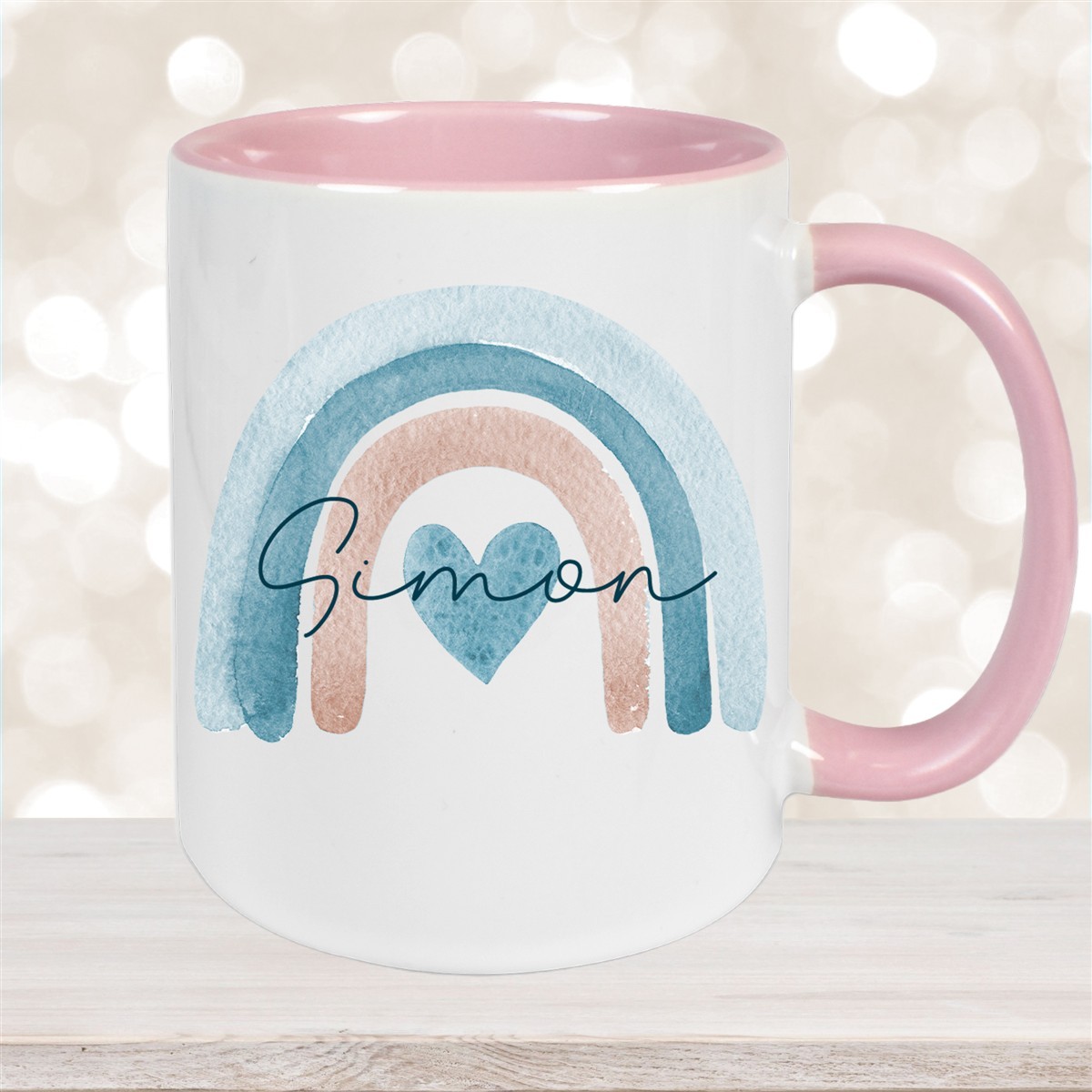 Tasse Wunschname Regenbogen #6 Keramik Kinderbecher Altrosa