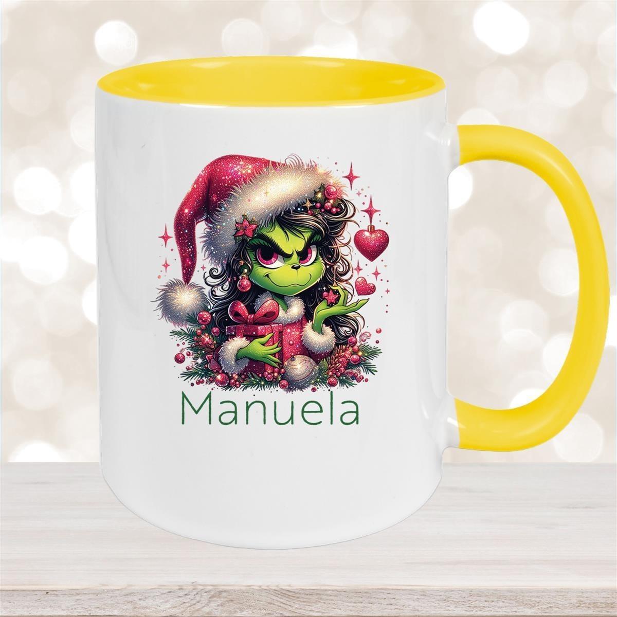 Tasse Wunschname Weihnachten Lady-Grinch 2 Keramik Kinderbecher versch. Farben