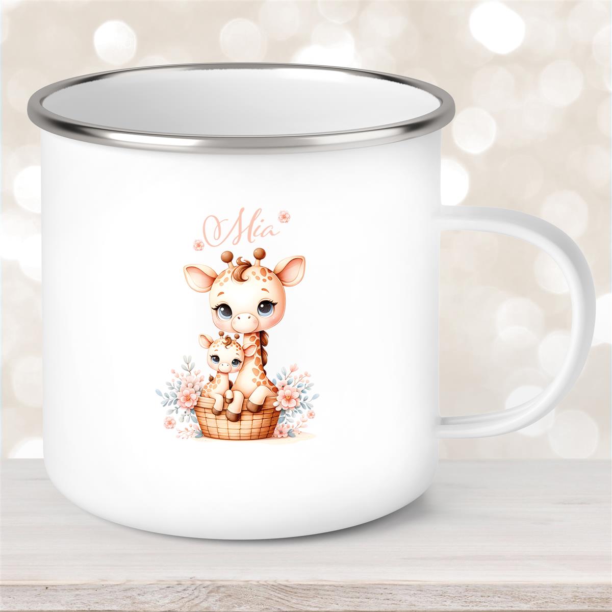 Tasse Wunschname Giraffe #2 Kinderbecher Emaillie