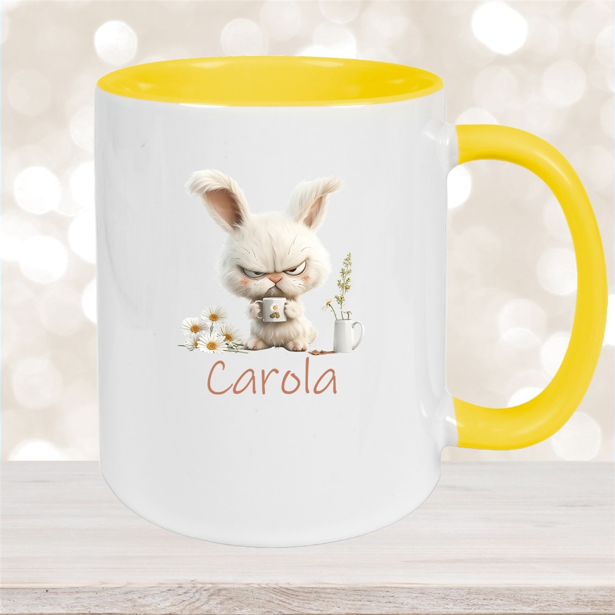 Tasse Ostern Grumpy-Bunny #1 Wunschnamen Keramik personalisiert Gelb