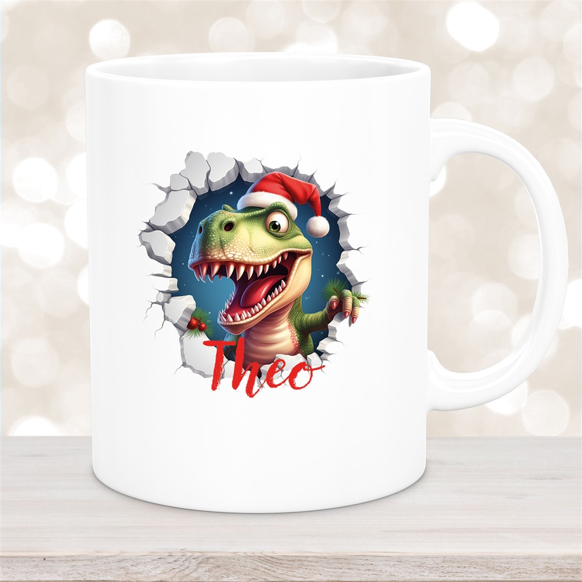 Tasse Wunschname Christmas Dino #1 Keramik Kinderbecher Weiß