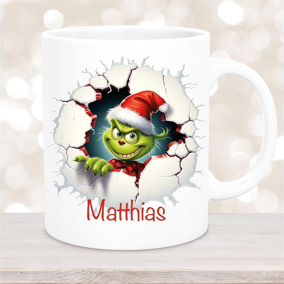 Tasse Wunschname Weihnachten Grinch 8 Keramik Kinderbecher versch. Farben