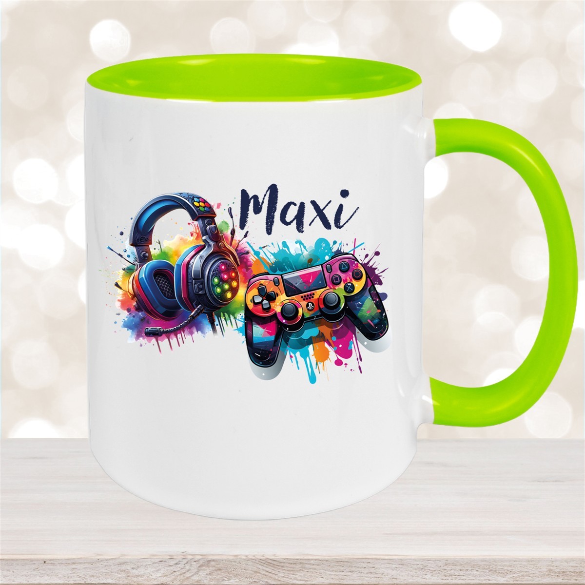 Tasse Gamer #3 Wunschname Keramik Kinderbecher personalisiert Grün