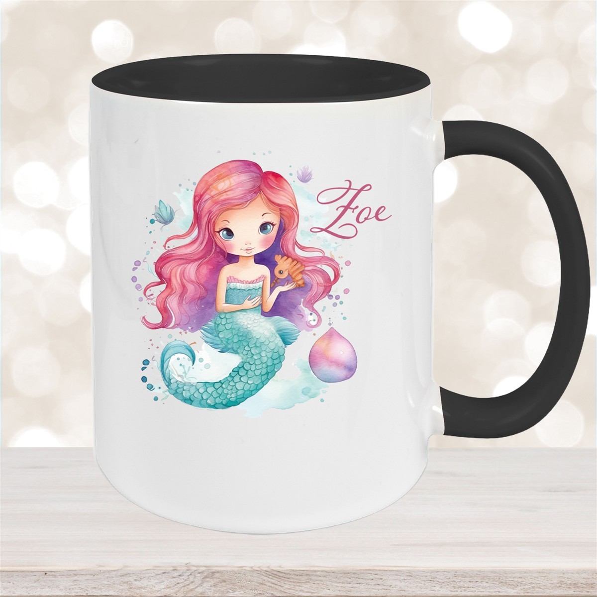 Tasse Wunschname Meerjungfrau #1 Keramik Kinderbecher Schwarz