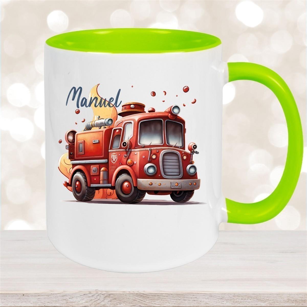 Tasse Wunschname Feuerwehr 1 Keramik Kinderbecher versch. Farben