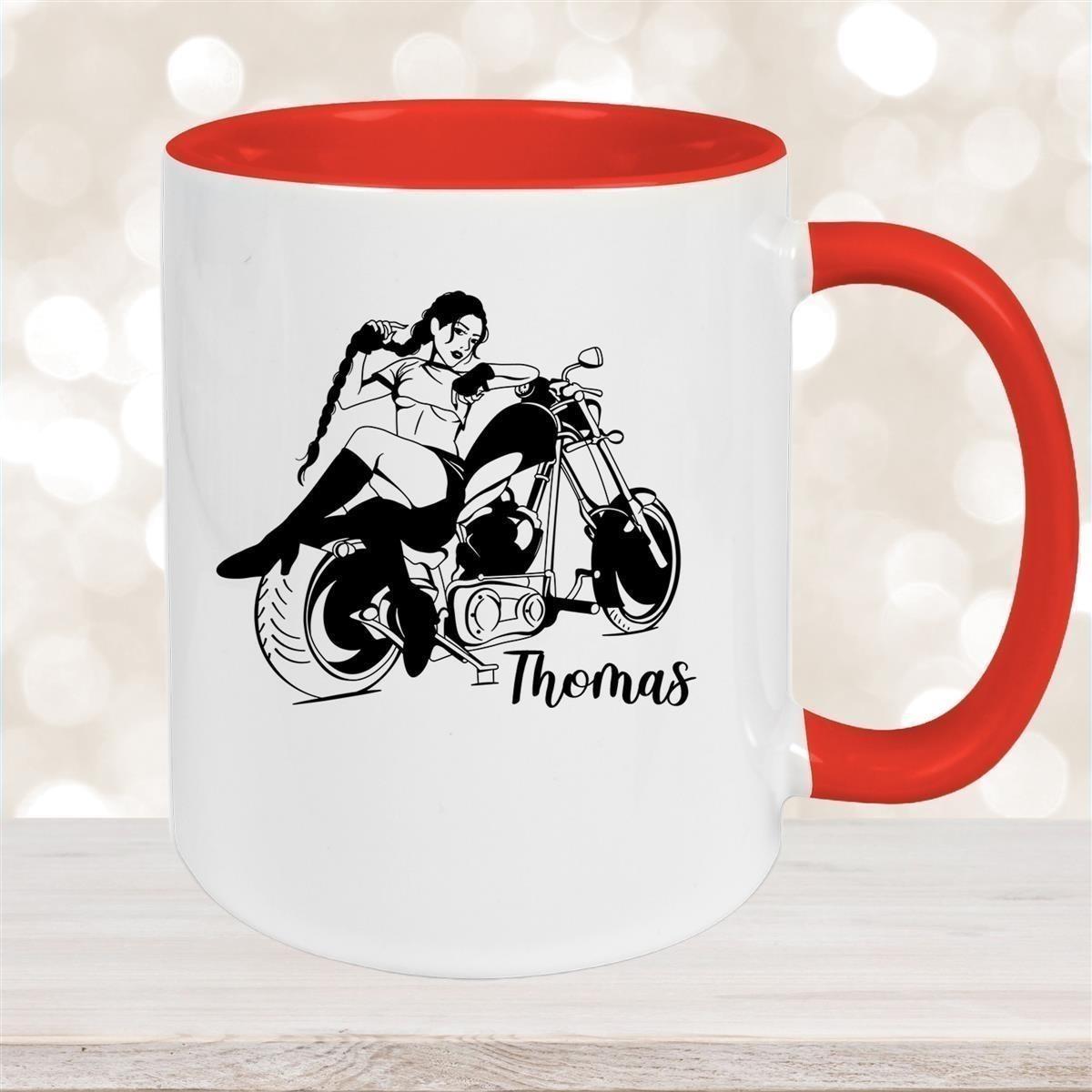 Tasse Bike 01, Biker Girl, Motorrad Keramik personalisiert versch. Farben