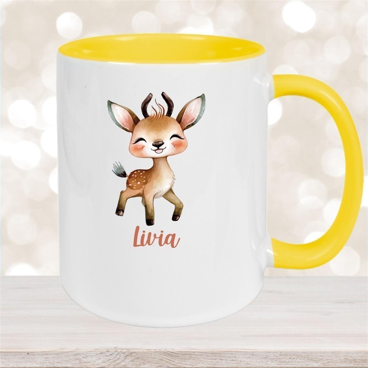 Tasse Wunschname Reh 1 Keramik Kinderbecher versch. Farben