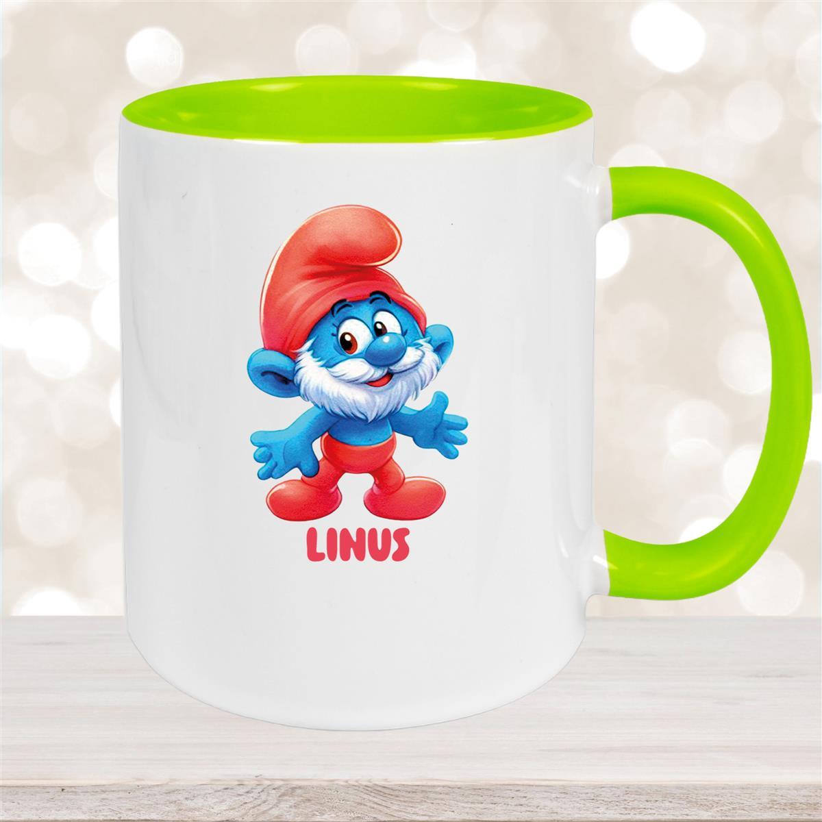Tasse Kinder Schlumpf #4 Papa Schlumpf Wunschname Keramik Kinderbecher personalisiert versch. Farben Grün