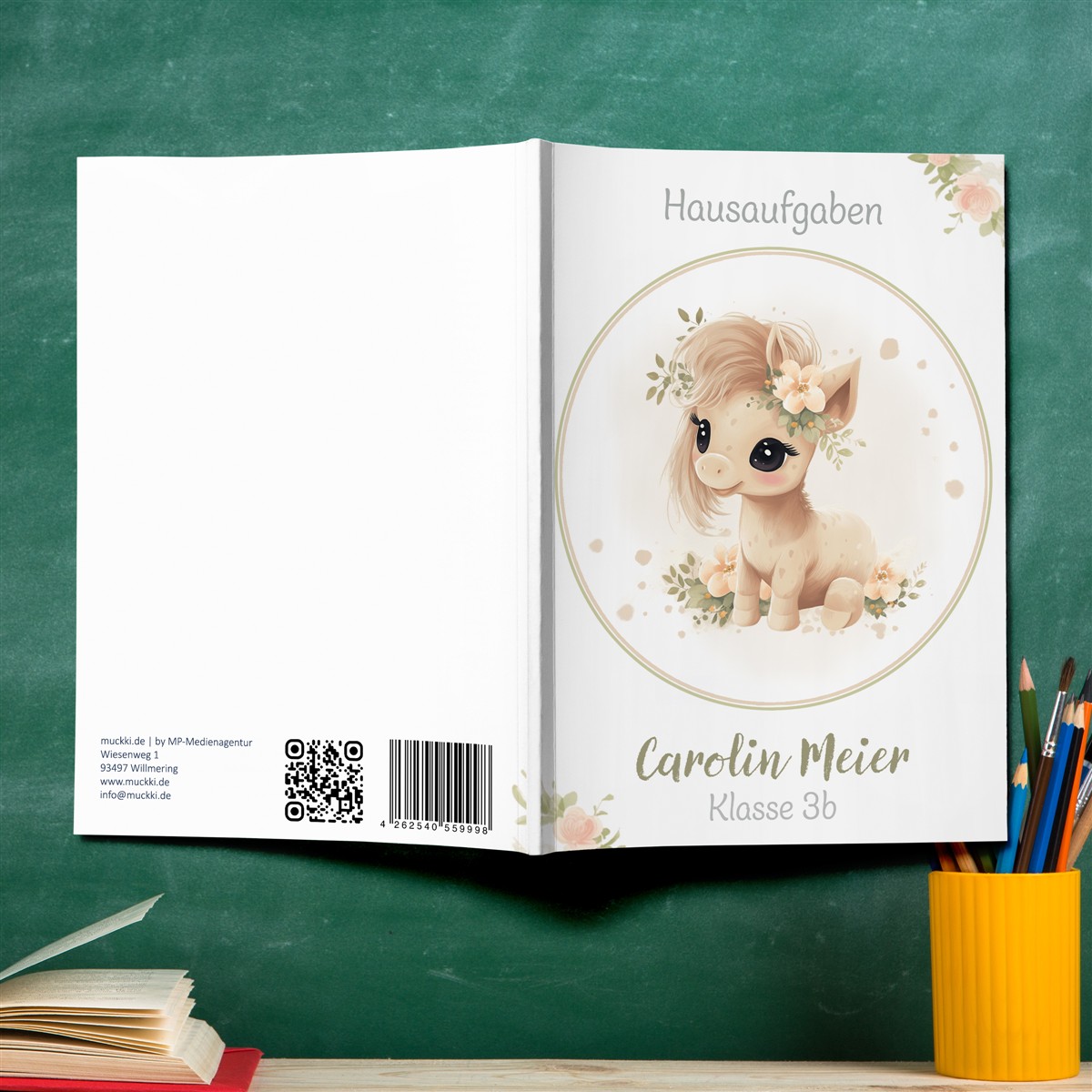 Hausaufgabenheft Pferd #5  DIN A5 - 48 Blatt mit Name und Klasse