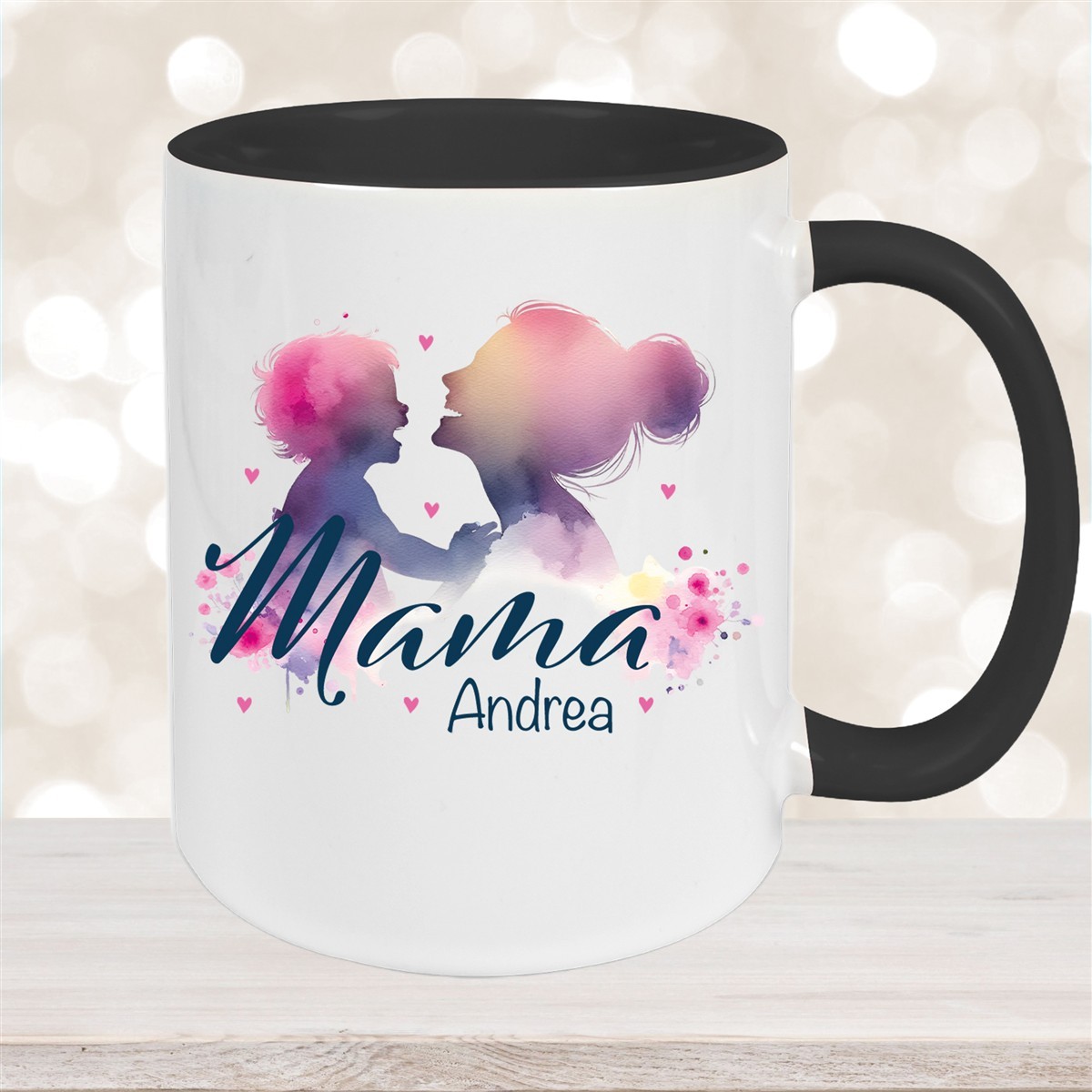 Tasse Muttertag #11 Wunschnamen Keramik Personalisiert Schwarz