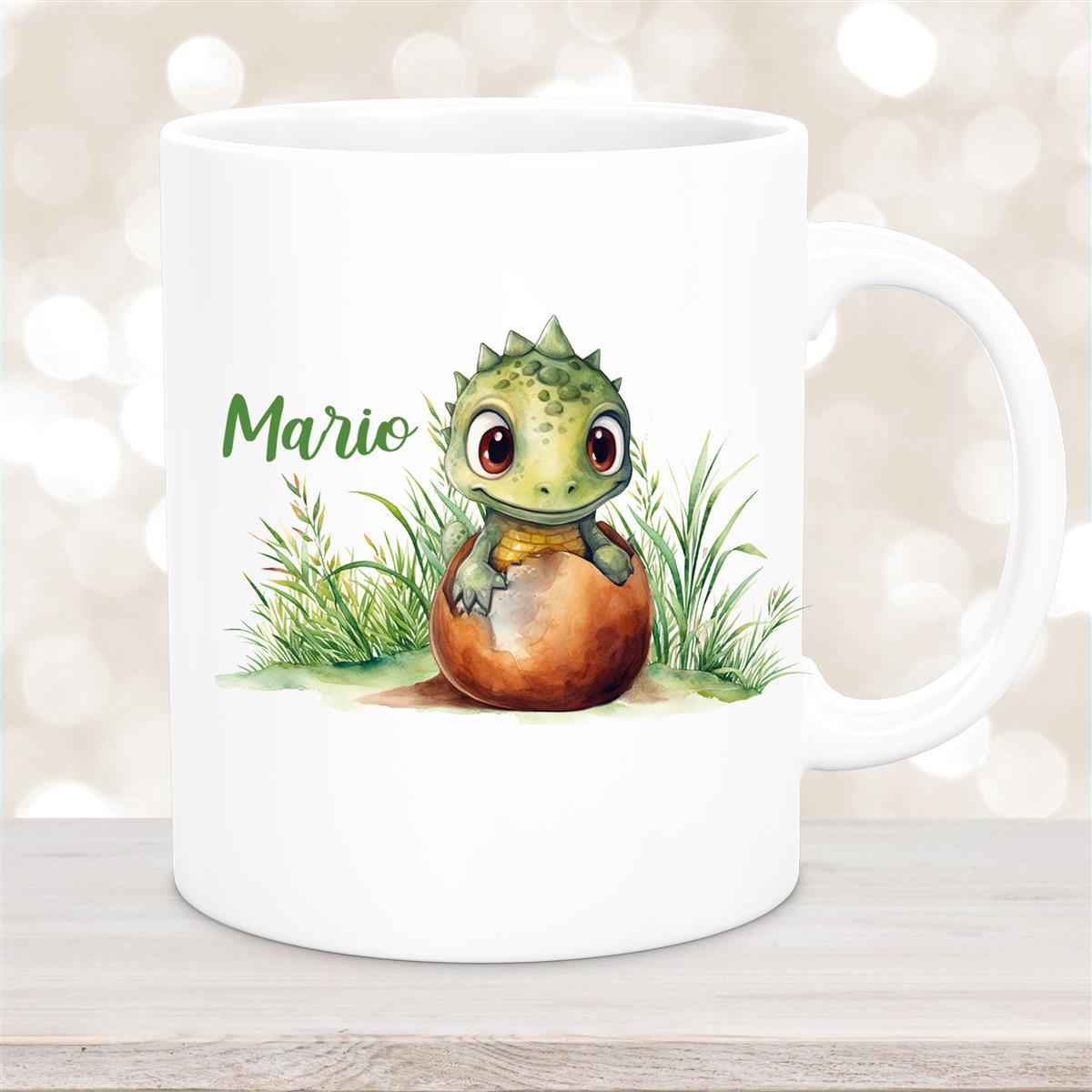 Tasse Dino #7 Wunschname Keramik Kinderbecher Personalisiert Weiß