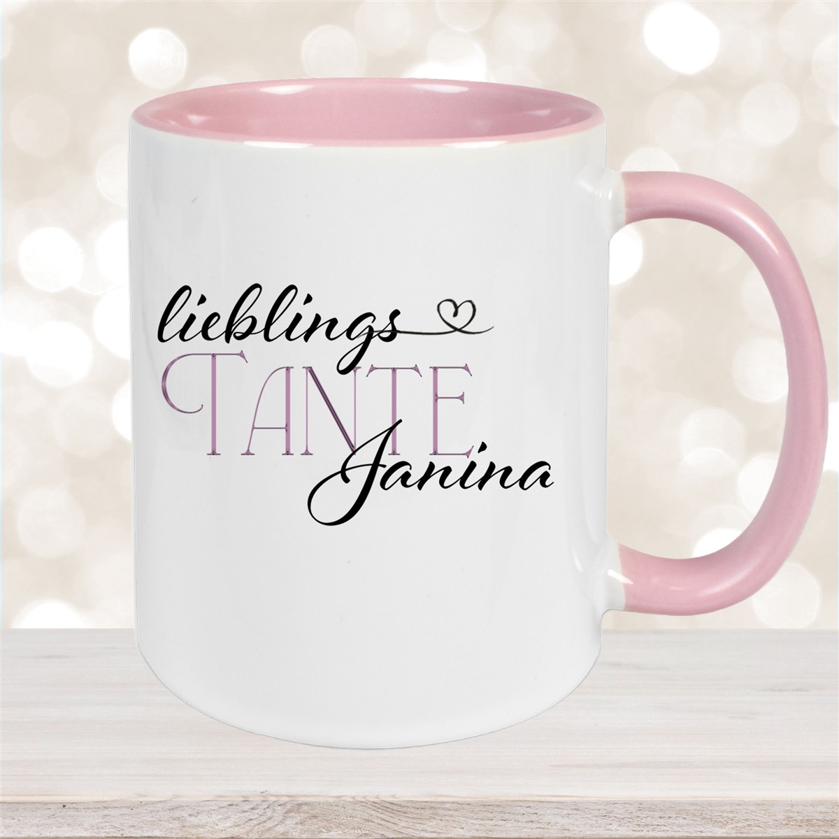 Tasse Wunschname Lieblings-Tante #1 personalisiert Keramik Becher Altrosa