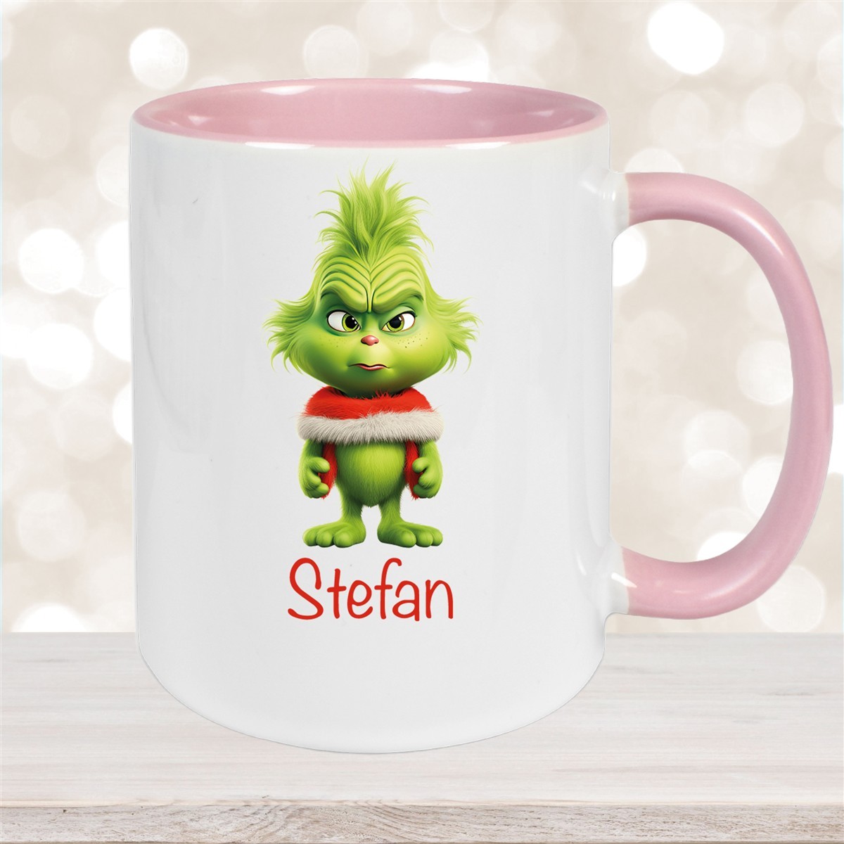 Tasse Wunschname Weihnachten Grinch #1 Keramik Kinderbecher Altrosa