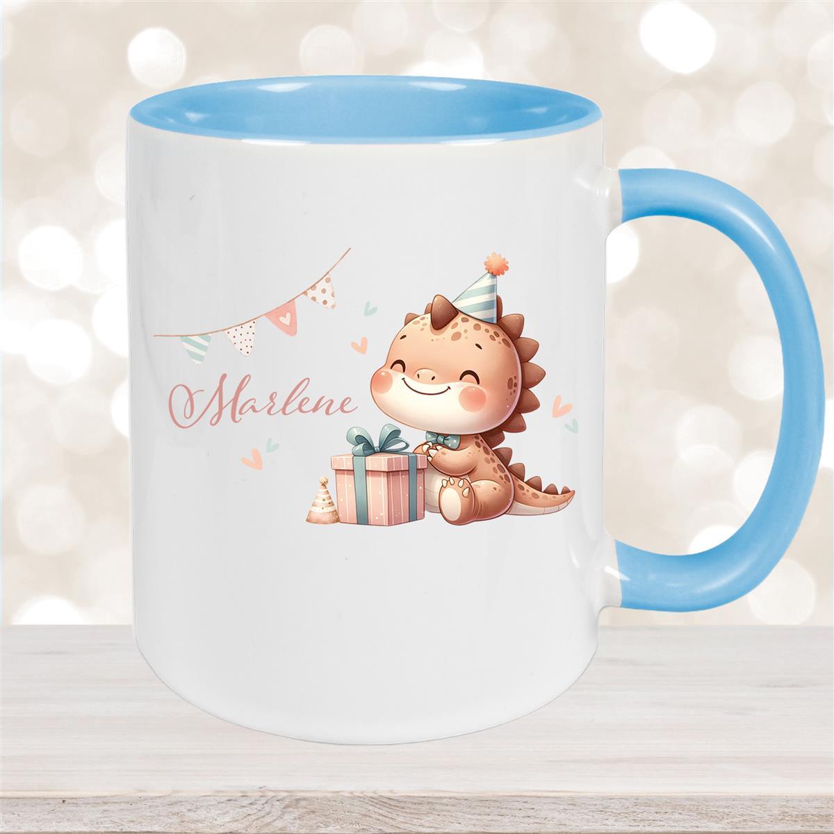 Tasse Dino #18 Wunschname Keramik Kinderbecher Personalisiert versch. Farben
