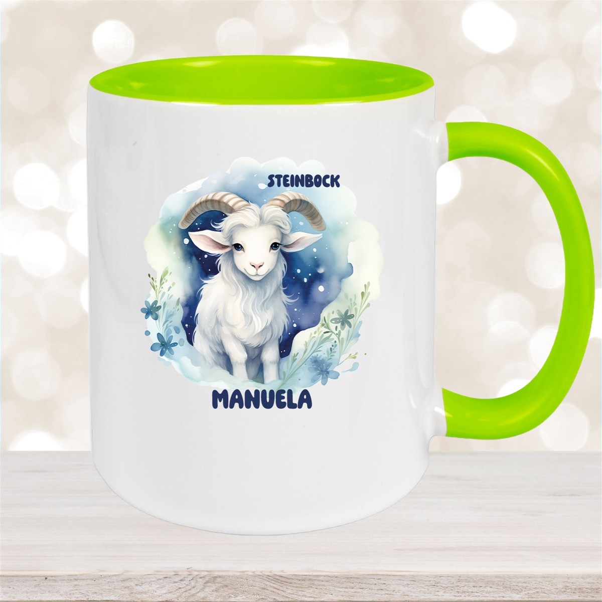 Tasse Sternzeichen Kinder Steinbock #1 Wunschname Keramik Kinderbecher personalisiert Grün