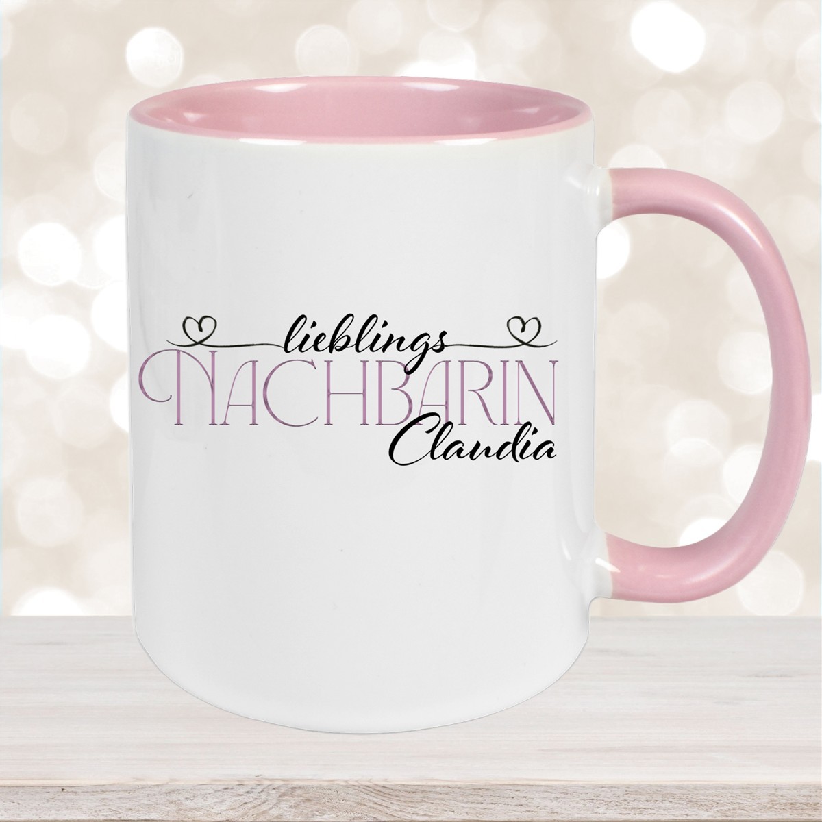 Tasse Wunschname Lieblings-Nachbarin #1 personalisiert Keramik Becher Altrosa
