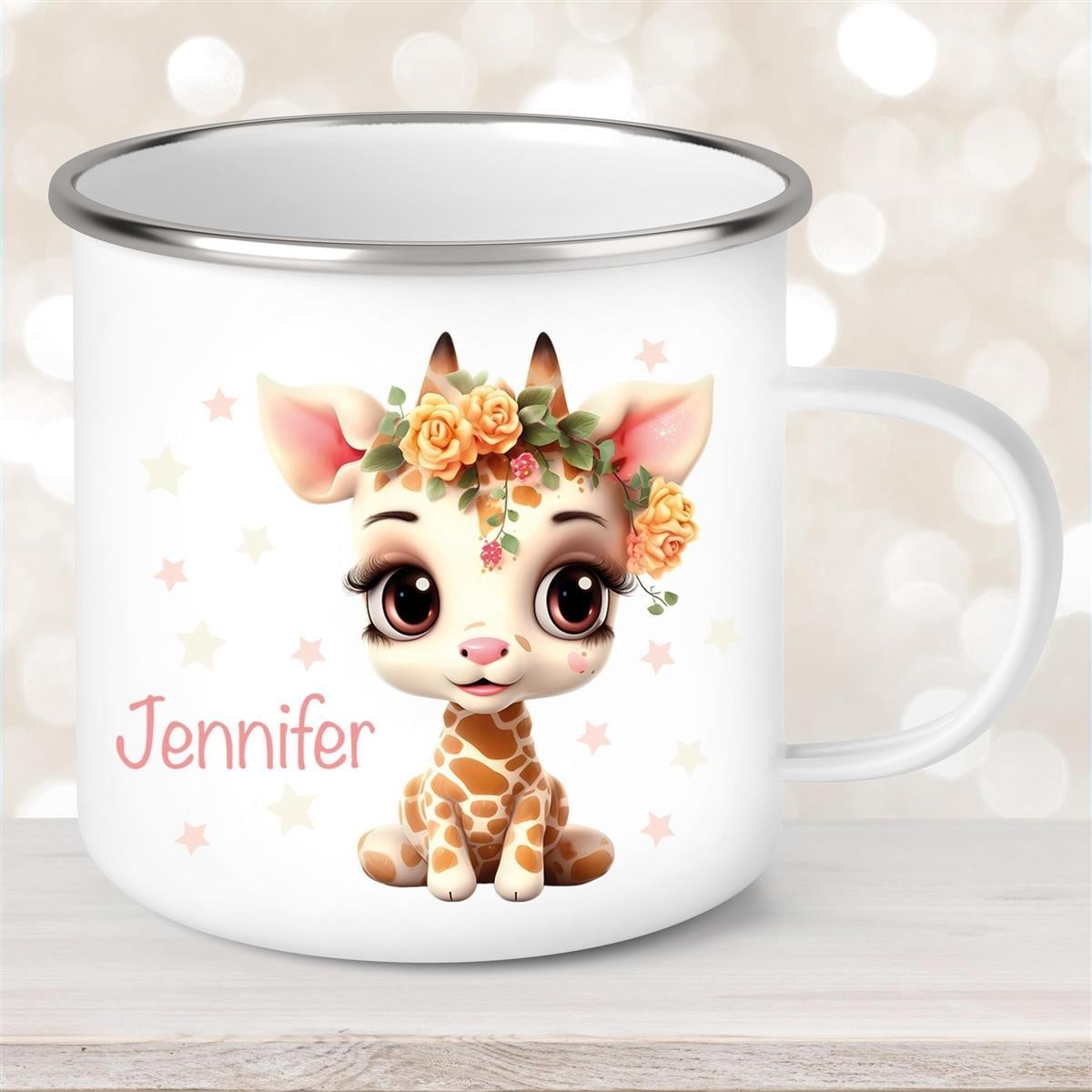 Tasse Wunschname Giraffe #1 Kinderbecher Emaillie