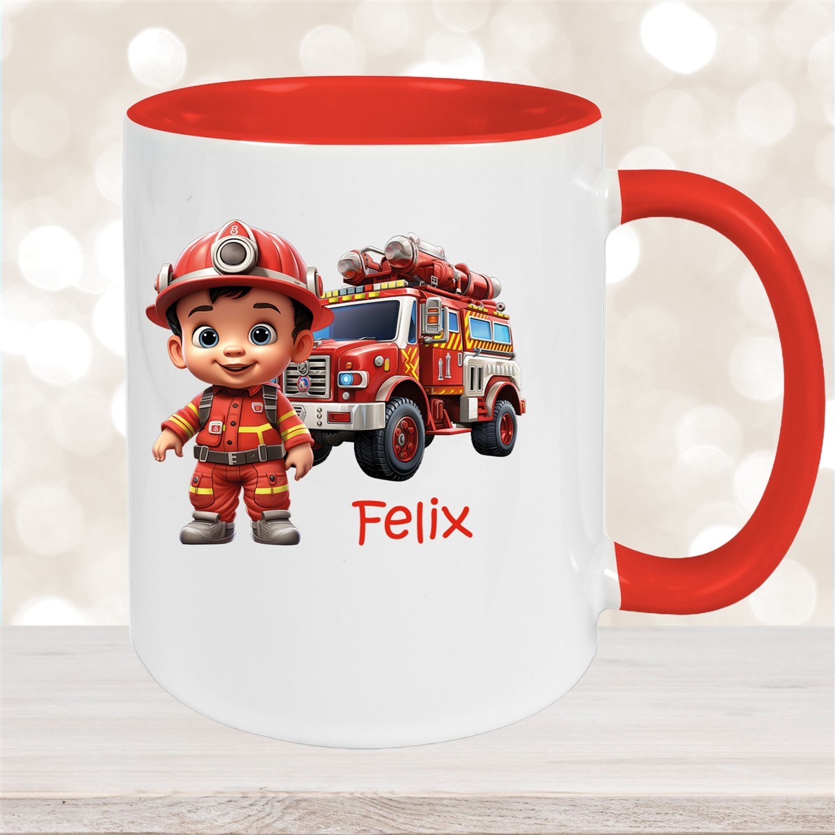 Tasse Wunschname Feuerwehr #4 Keramik Kinderbecher Rot