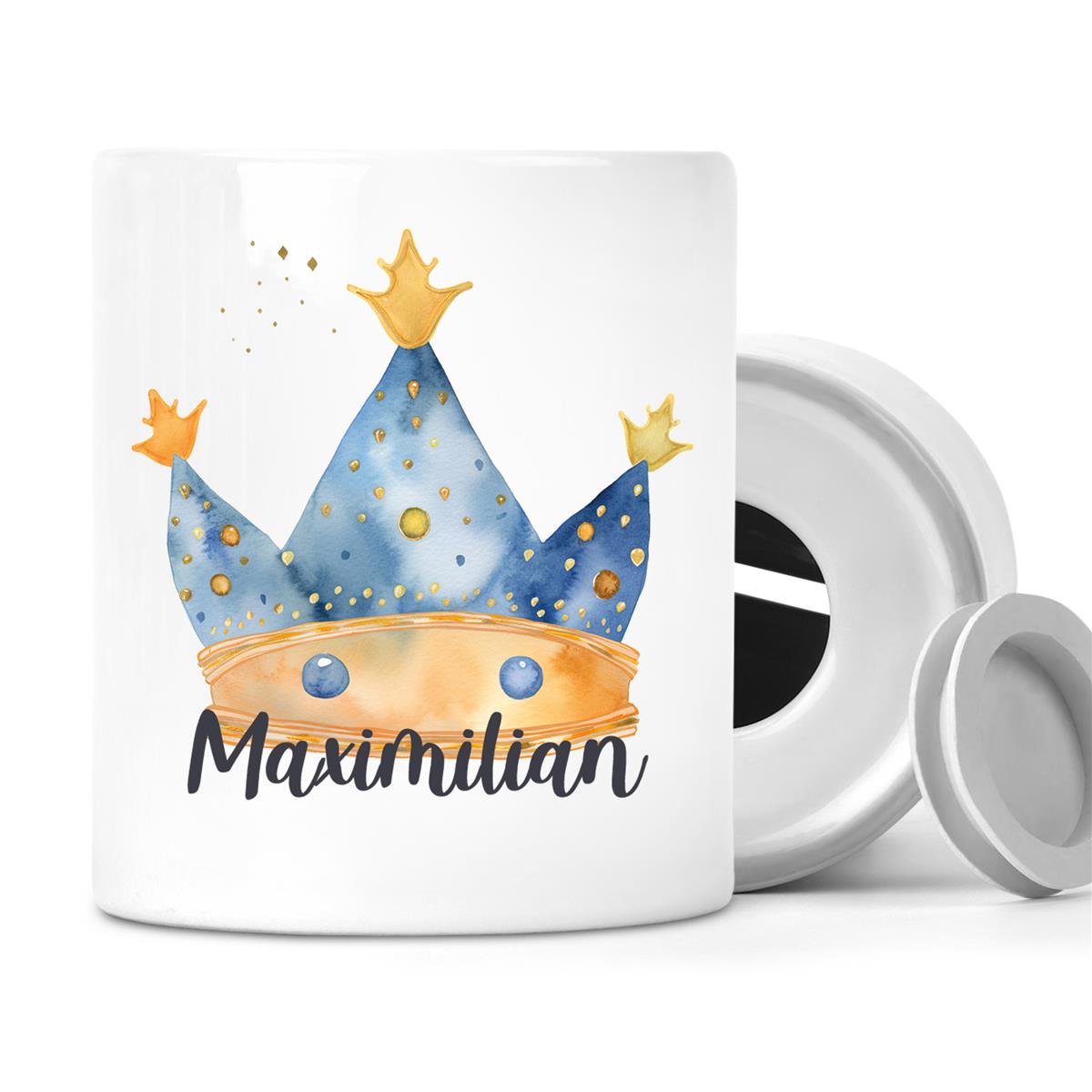 Spardose mit Wunschname Krone 3 personalisiert