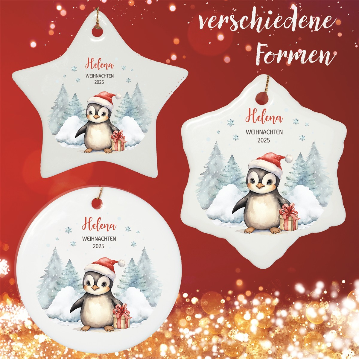 Christbaumanhänger Weihnachten Pinguin erstes Weihnachten #1 Ornament Christbaumschmuck Rund