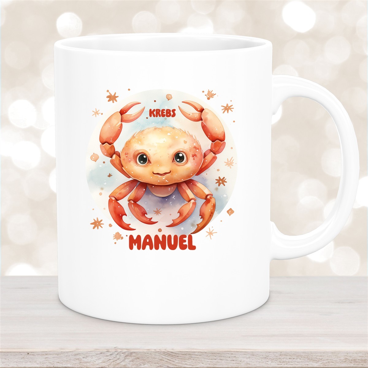 Tasse Sternzeichen Kinder Krebs #1 Wunschname Keramik Kinderbecher personalisiert Weiß