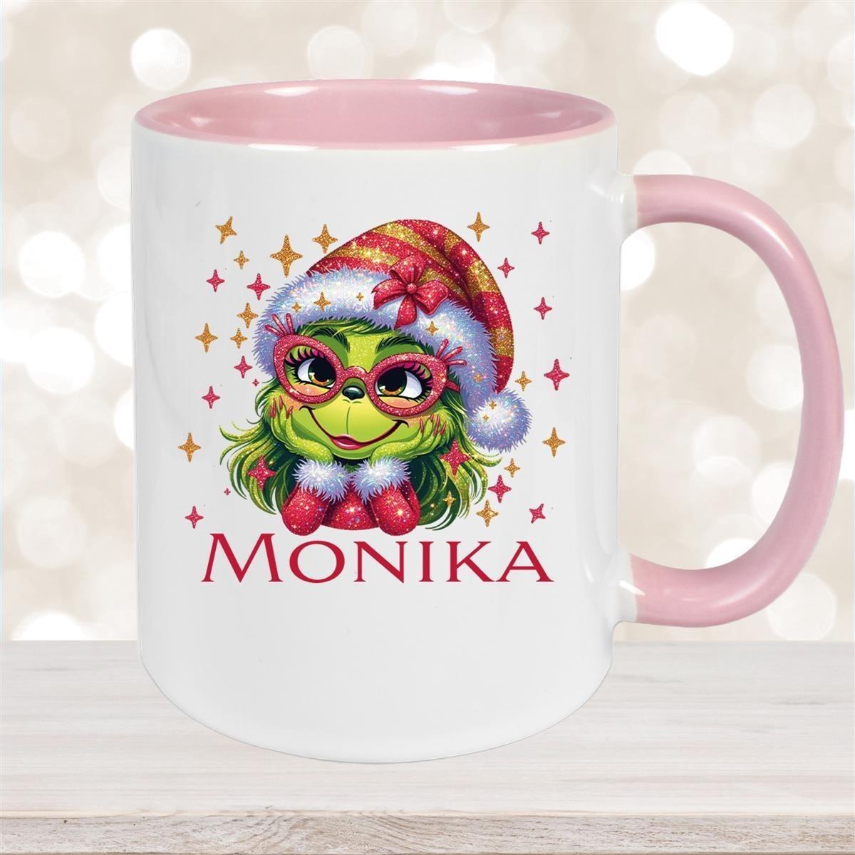 Tasse Wunschname Weihnachten Lady-Grinch 1 Keramik Kinderbecher versch. Farben
