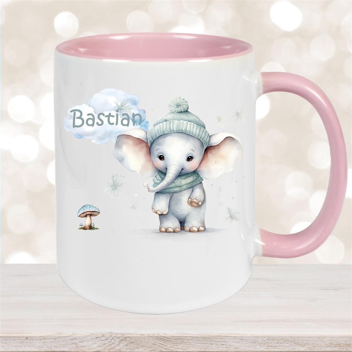 Tasse Wunschname Weihnachten Elefant 1 Keramik Kinderbecher versch. Farben
