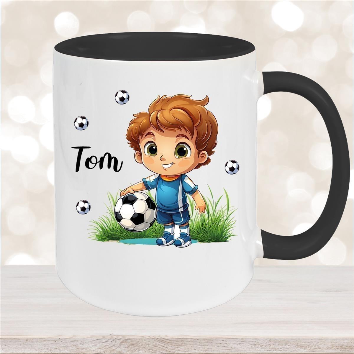 Tasse Fußball 7 Wunschname Keramik Kinderbecher personalisiert versch. Farben