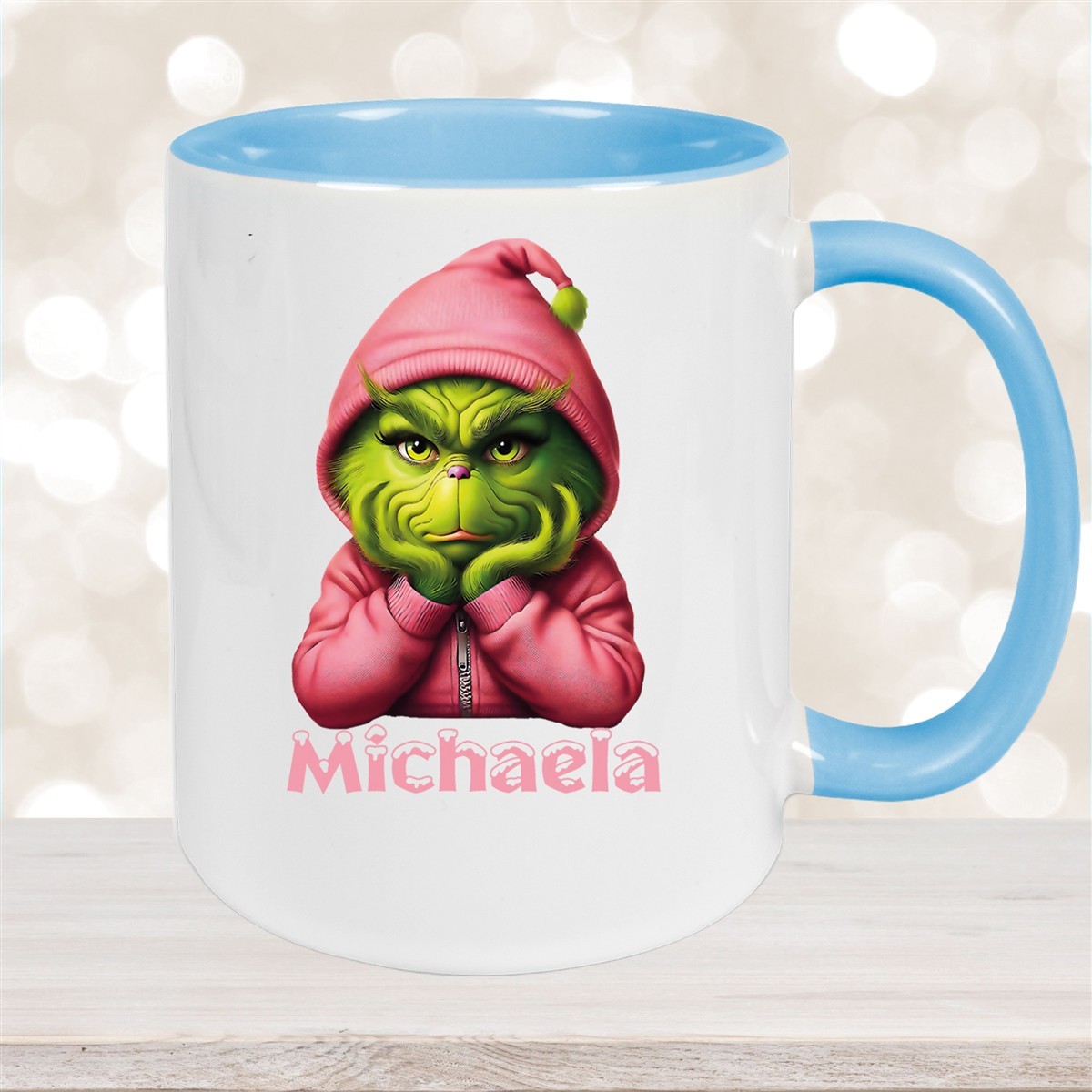 Tasse Wunschname Weihnachten Grinch #10 Keramik Kinderbecher Hellblau