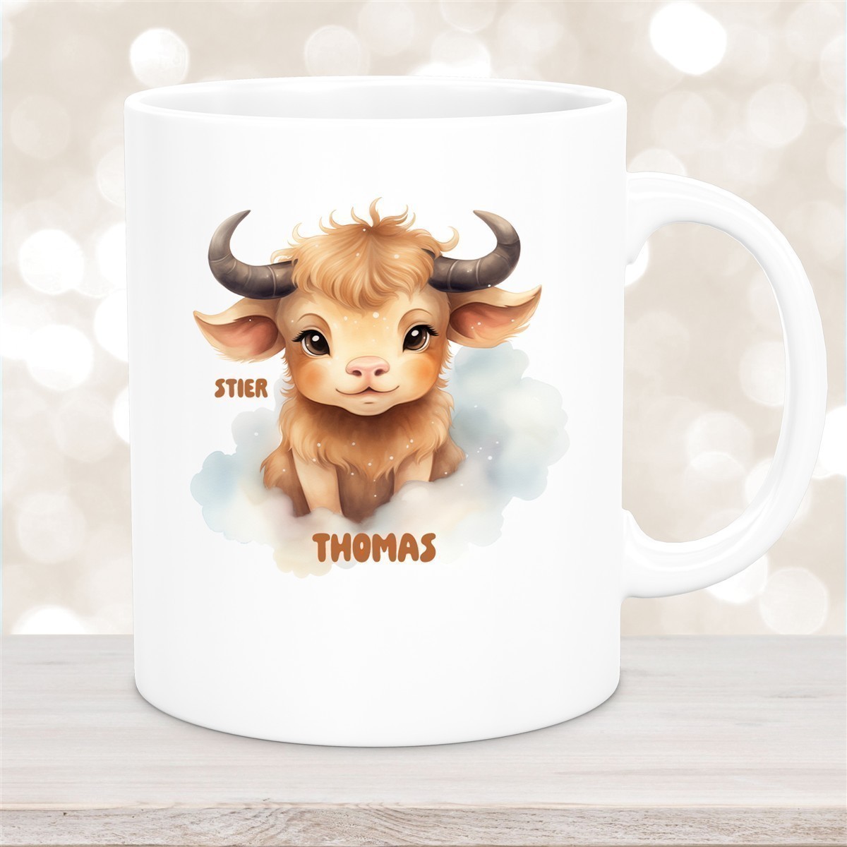 Tasse Sternzeichen Kinder Stier #1 Wunschname Keramik Kinderbecher personalisiert versch. Farben