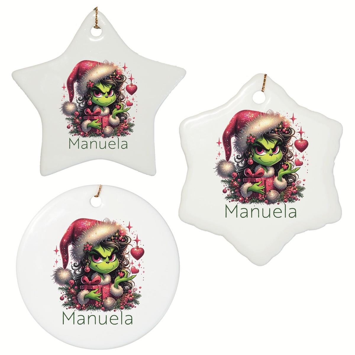 Weihnachtsanhänger personalisiert Lady-Grinch 2 Name Motiv Anhänger Keramik, Weihnachtsschmuck, Weihnachtskugel, Christbaumschmuck versch. Formen