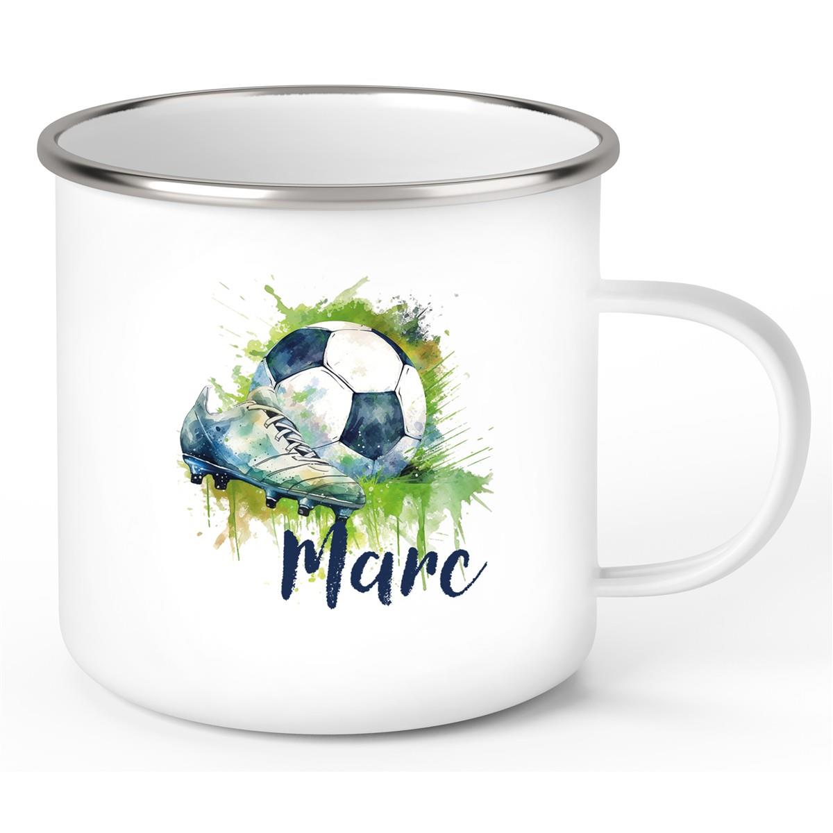 Tasse Fußball 4 Wunschname Emaille Kinderbecher personalisiert