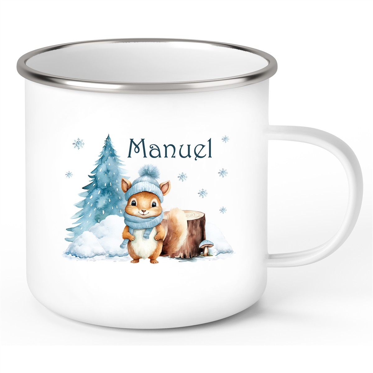 Tasse Wunschname Weihnachten Eichhörnchen 1 Emaille Kinderbecher