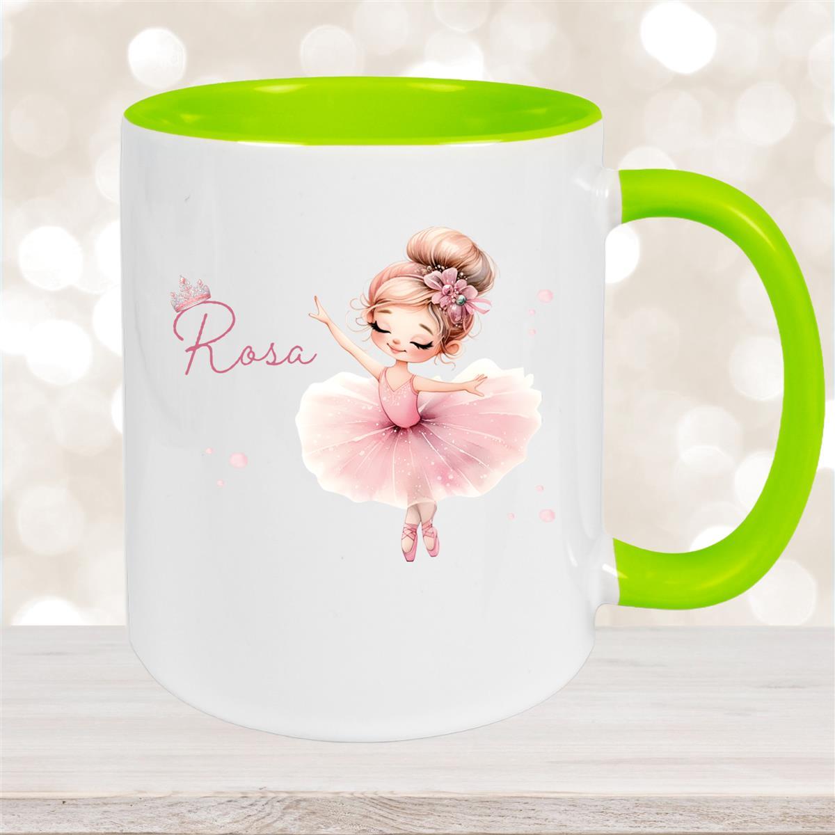 Tasse Ballerina #3 Wunschname Keramik Kinderbecher personalisiert Grün