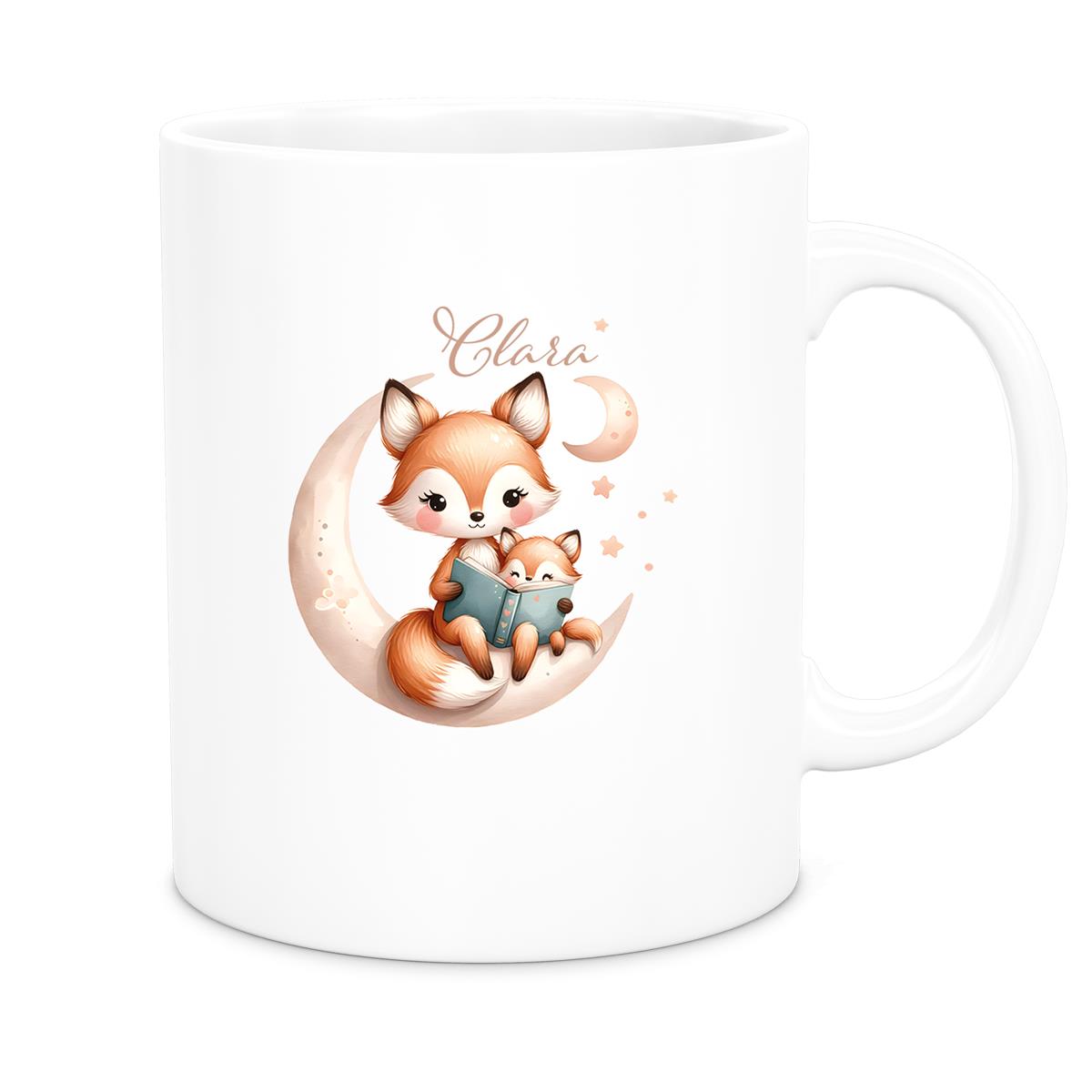 Tasse Wunschname Fuchs 2 Keramik Kinderbecher versch. Farben
