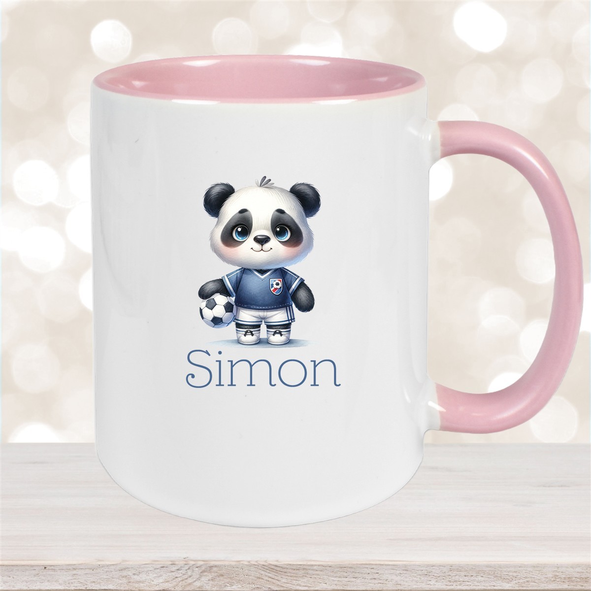 Tasse Wunschname Fußball #17 Personalisiert Panda Keramik Kinderbecher Altrosa