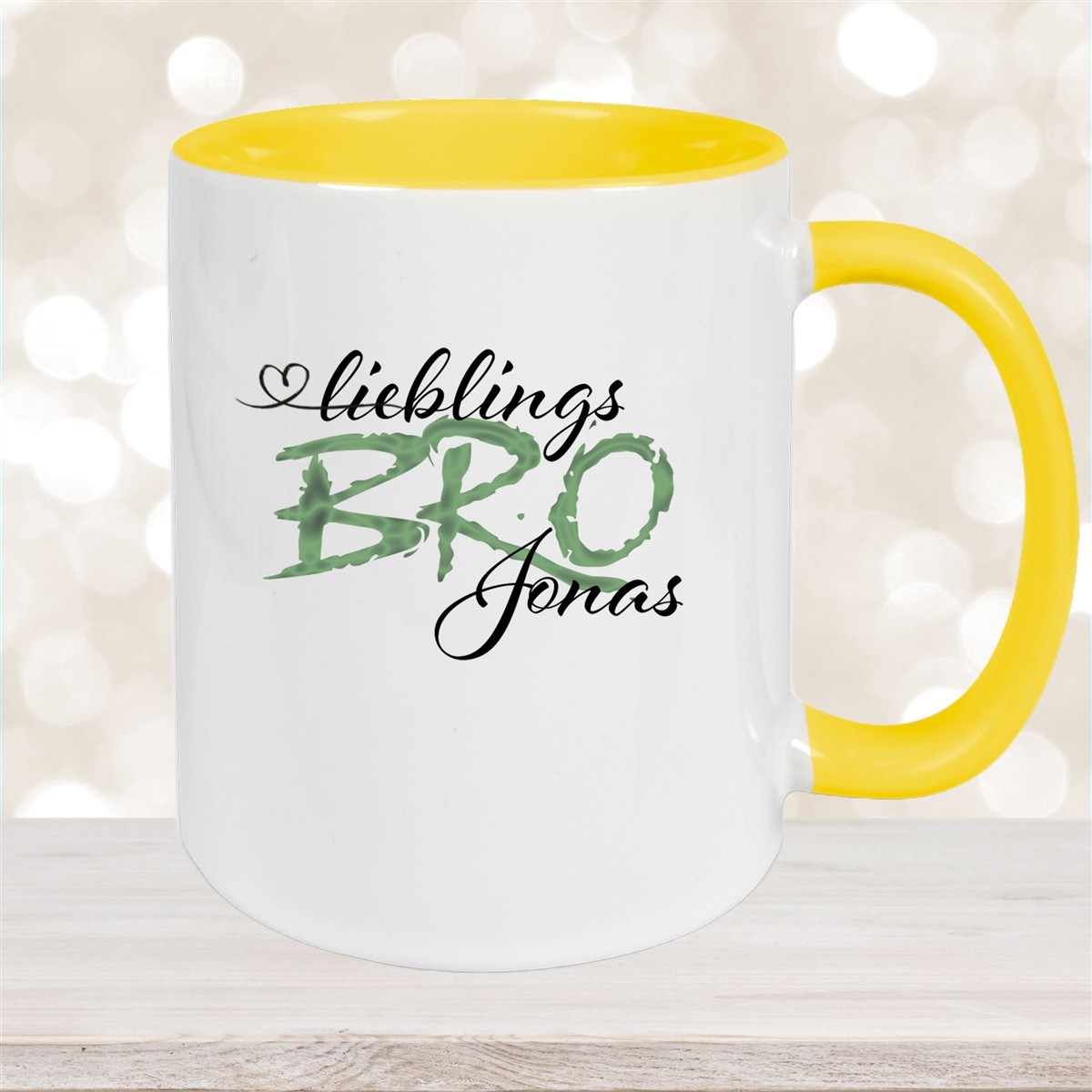 Tasse Wunschname Lieblings-BRO #2 personalisiert Keramik Becher Gelb