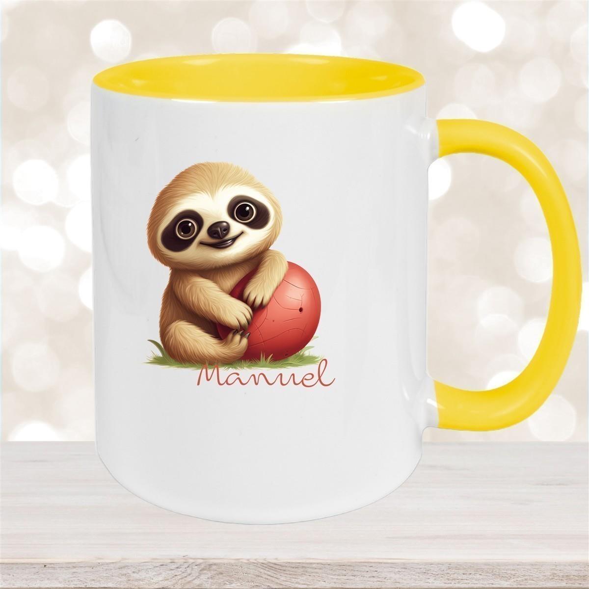 Tasse Wunschname Faultier-Ball Keramik Kinderbecher Personalisiert versch. Farben