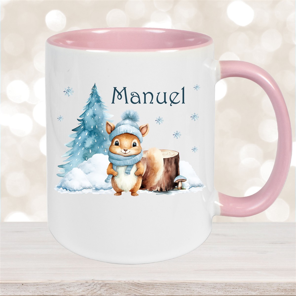 Tasse Wunschname Weihnachten Eichhörnchen #1 Keramik Kinderbecher versch. Farben