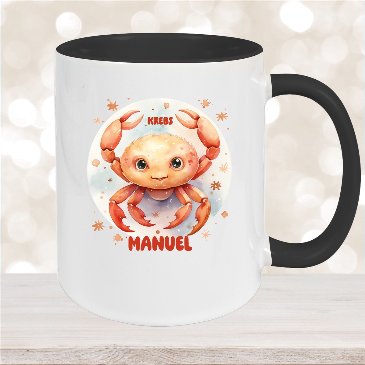 Tasse Sternzeichen Kinder Krebs #1 Wunschname Keramik Kinderbecher personalisiert Schwarz