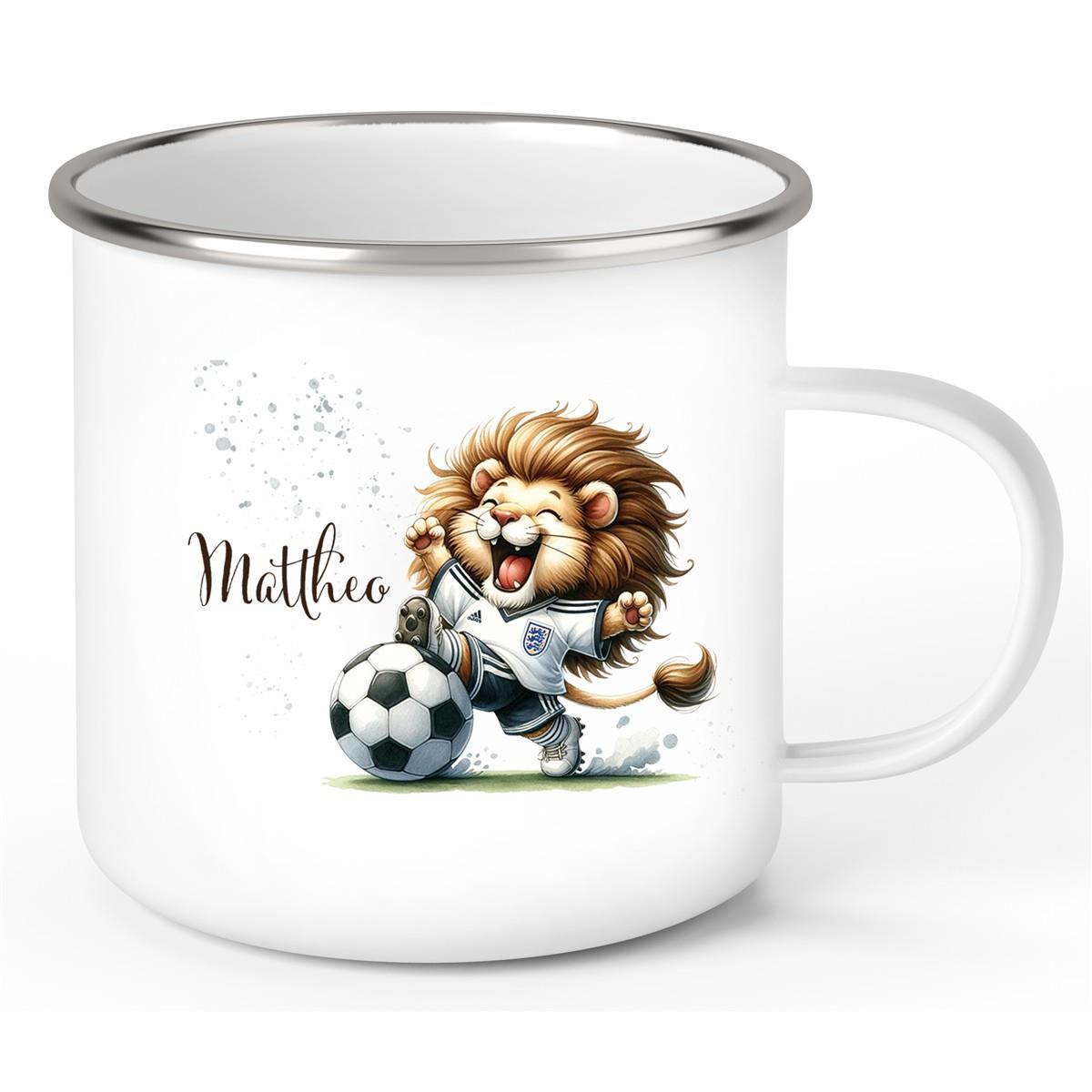 Tasse Fußball 9 Wunschname Emaille Kinderbecher personalisiert