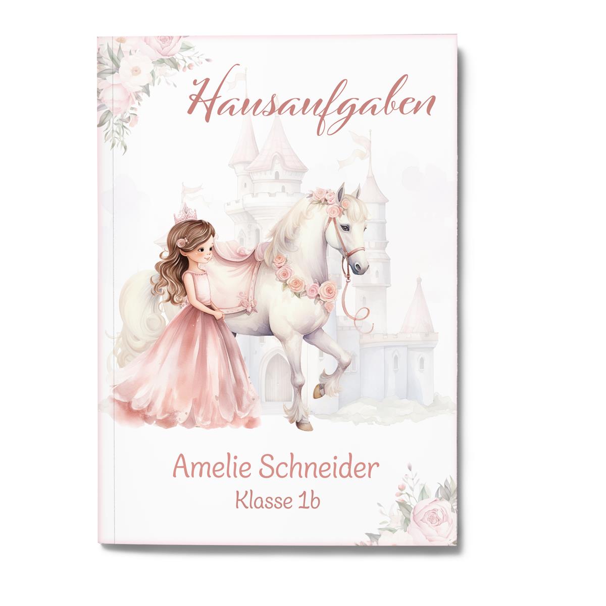 Hausaufgabenheft Prinzessin 1 DIN A5 - 48 Blatt mit Name und Klasse