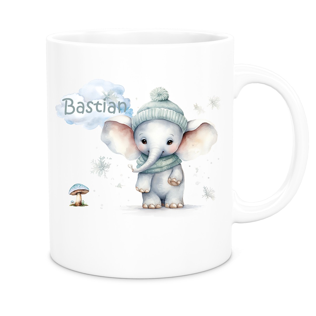 Tasse Wunschname Weihnachten Elefant #1 Keramik Kinderbecher Weiß