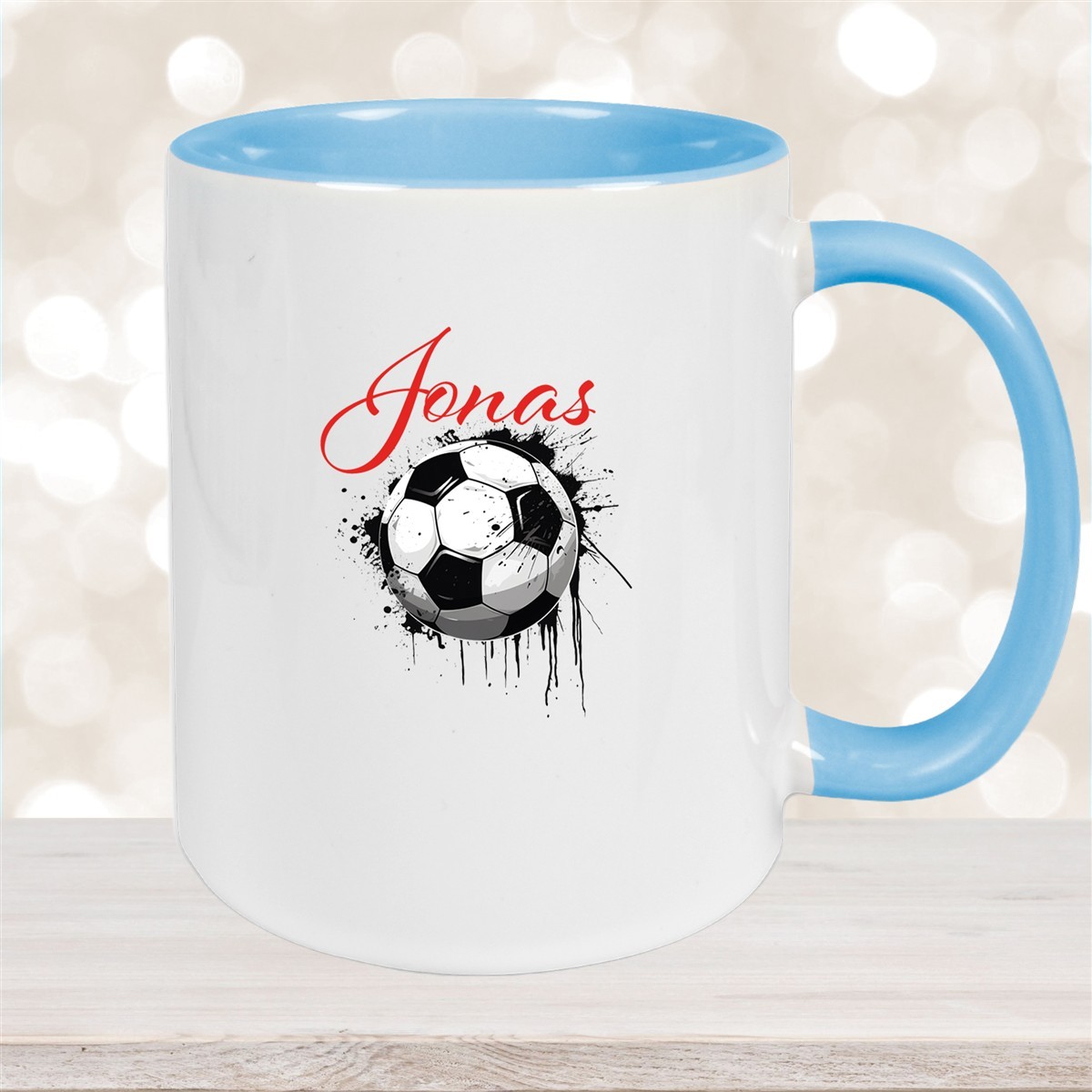 Tasse Wunschname Fußball #19 Personalisiert Keramik Kinderbecher Hellblau