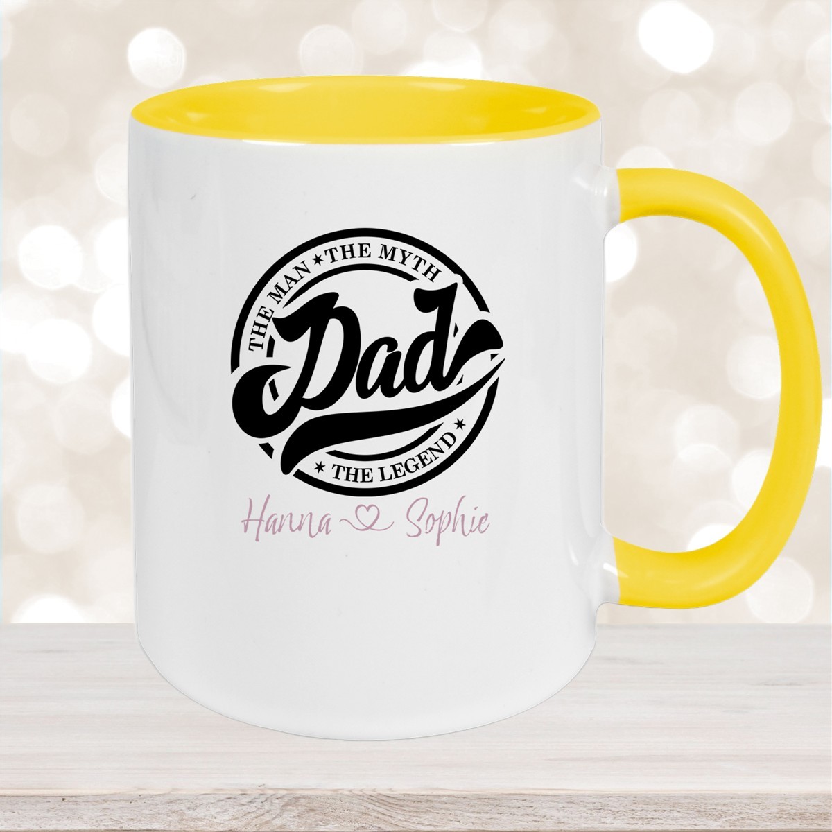 Tasse Vatertag #8 Papa, "The Legend" Wunschnamen Keramik Personalisiert Gelb