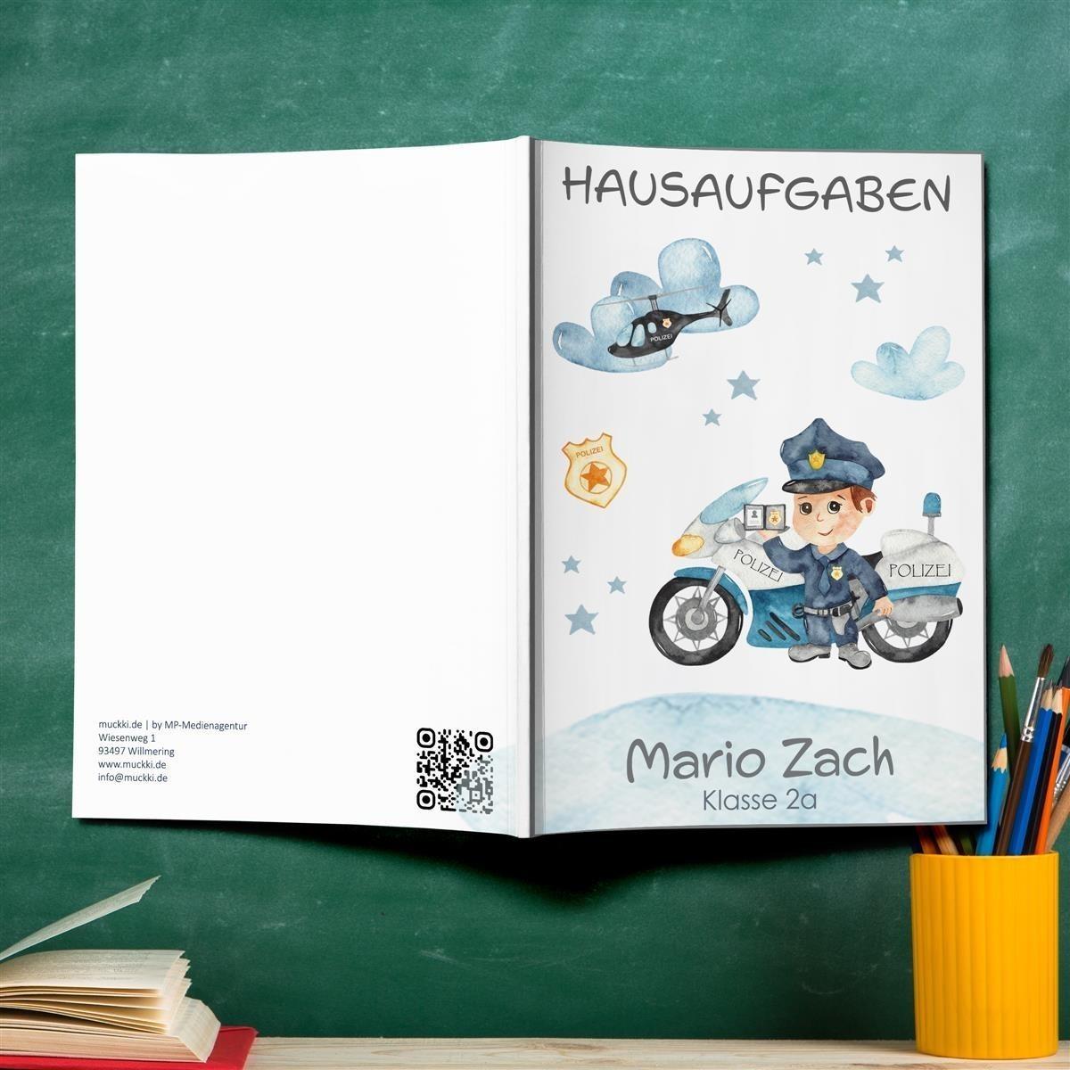 Hausaufgabenheft Polizei 2 DIN A5 - 48 Blatt mit Name und Klasse