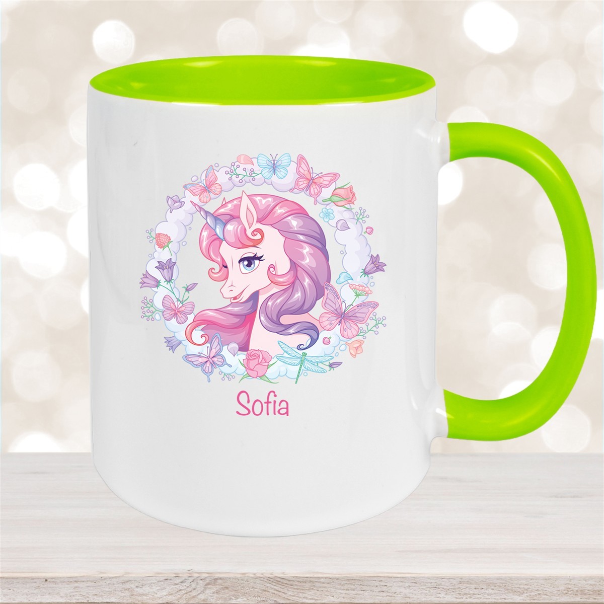 Tasse Wunschname Einhorn #1 Keramik Kinderbecher personalisiert Grün