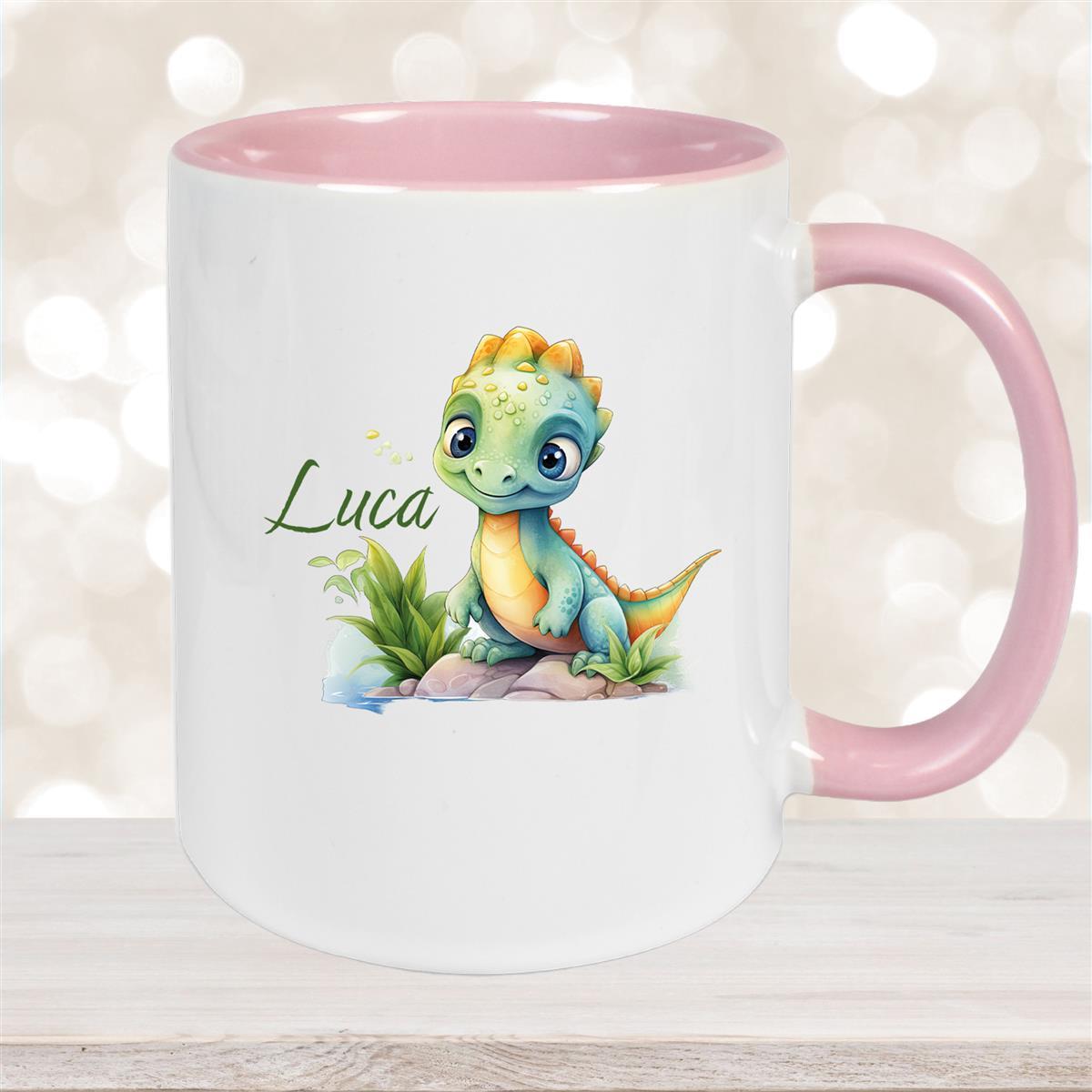 Tasse Dino #11 Wunschname Keramik Kinderbecher Personalisiert Altrosa